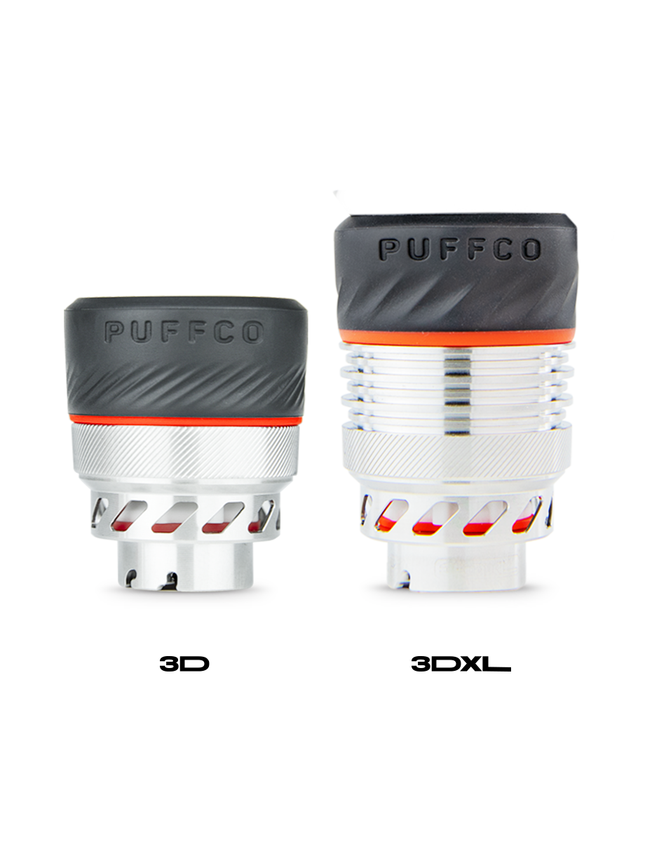 Front shot size comparison of Puffco 3dxl chamber and 3d chamber