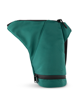 color:emerald | Side view of Puffco green journey bag