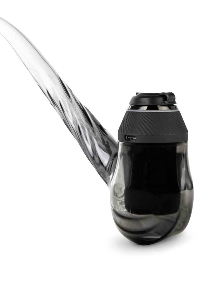  Close up of Puffco black glass wizard dab rig chamber with black base 