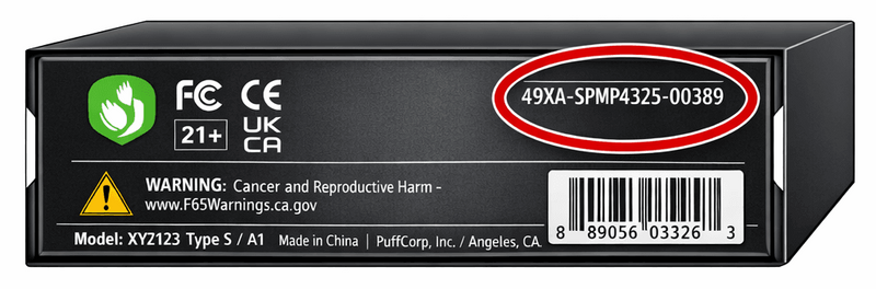 Product packaging with various labels, warnings, and a barcode on a white background