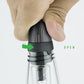 Hand adjusting mouthpiece on Puffco Peak Pro travel glass with a green right-facing arrow and "open" in green font