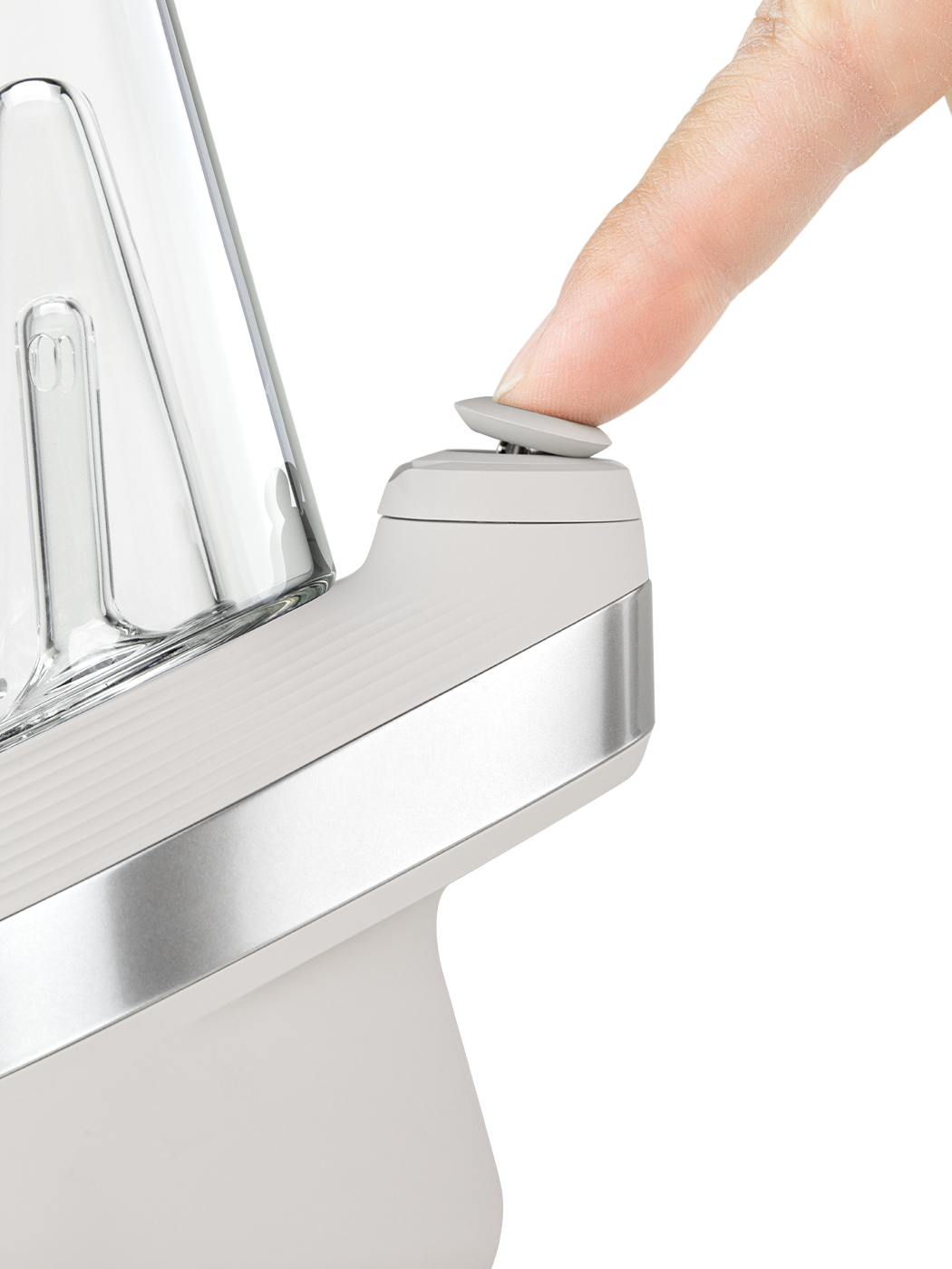 Finger pushing the joystick on the Puffco Peak white smart rig

