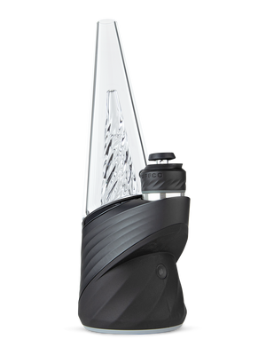 color:onyx | Angled front shot of Puffco black new Peak Pro dab rig 
