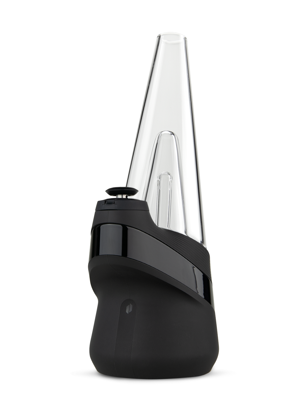 Puffco Peak black smart e rig against white background at a side angle
