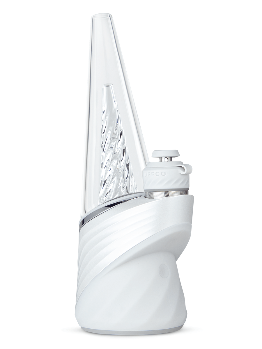  Angled front shot of Puffco white new Peak Pro dab rig 