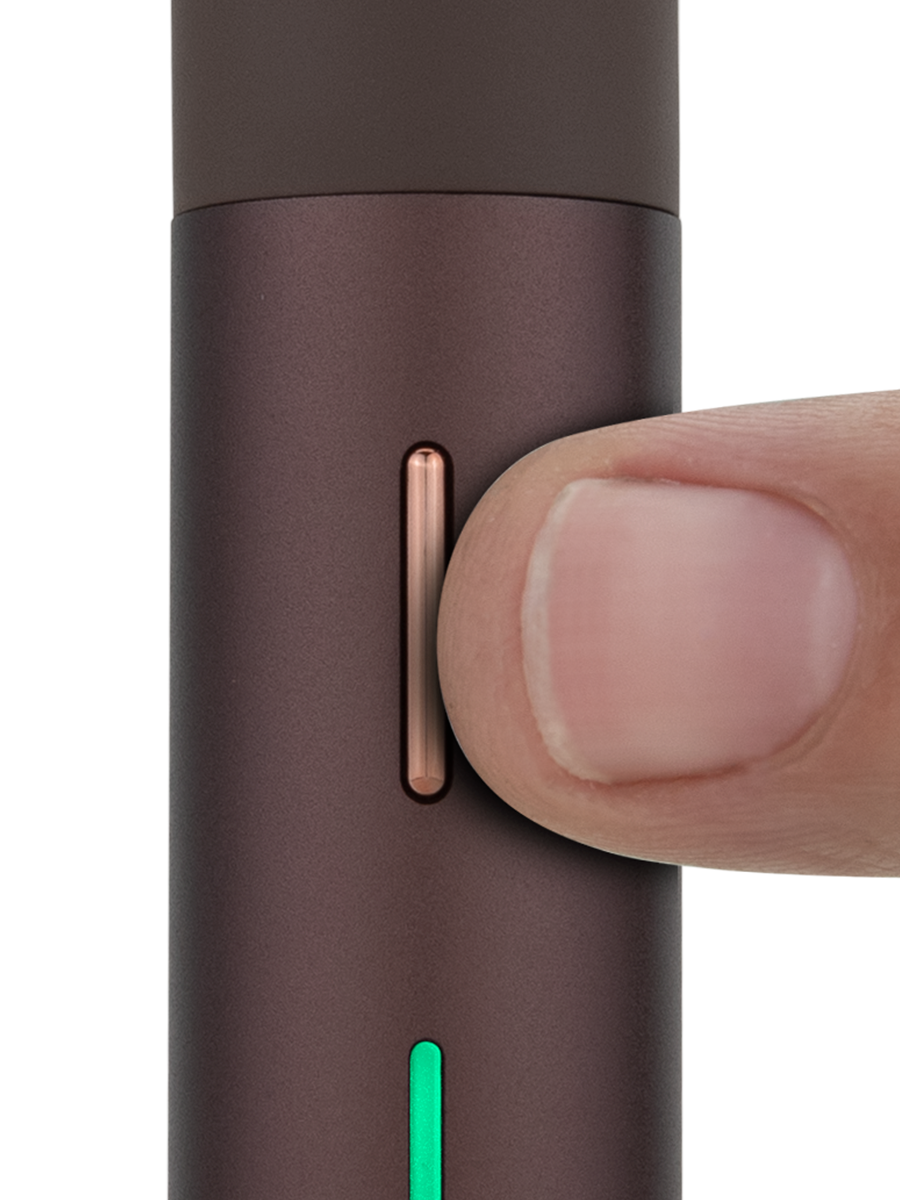 finger pressing Pivot black mini dab rig button
