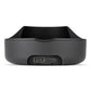 Shot of the back of black Puffco wireless charger including two ports against white backdrop