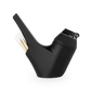 Side shot of Puffco black Proxy travel pipe with black base and cotton swabs in back compartment