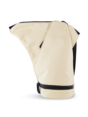 color:sand | Side view of Puffco beige journey bag