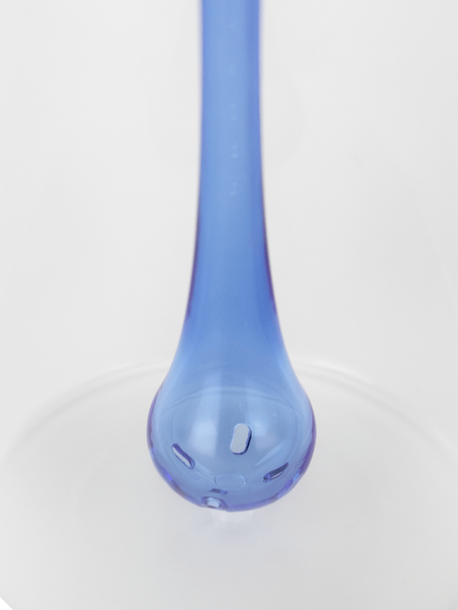 Close up of blue glass detailing inside of Puffco Proxy Droplet 