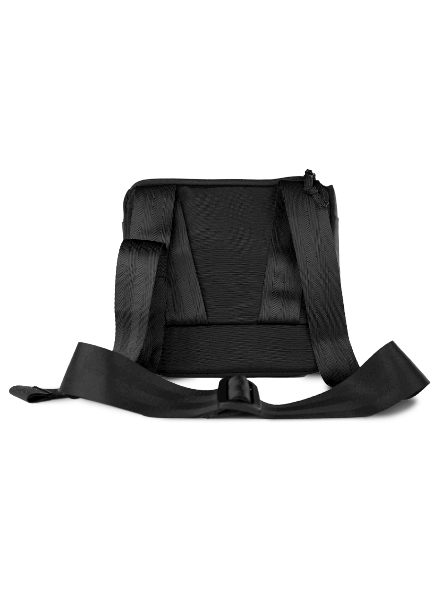 Back shot of black Puffco Proxy travel bag with two straps